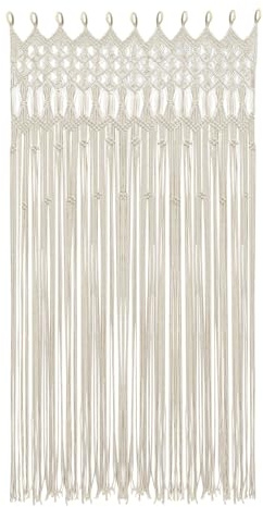 RjcdOPL - Cortina de puerta de algodón trenzado, estilo bohemio, con anillos de madera para colgar 120 x 195 cm, ideal para puertas de entrada, salones, dormitorios