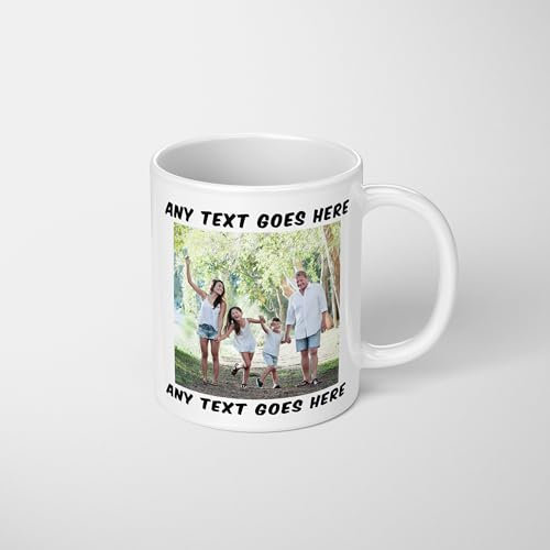 Personalised Upload Your Own Photos Custom Text Coffee Cup Tea Mug | British Made | 11oz Spacious Mug | Large Handle Easy Grip | Custom Photo Gift (Image & Optional Text)