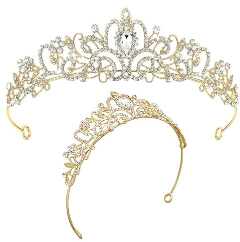 Couronne Princesse, Tiara Cristal Couronne Diadème Strass de Mariage Diademe Femme, pour Mariages, Bals, Concours de Beauté, Fêtes de Princesse, Fêtes D'anniversaire (Or)