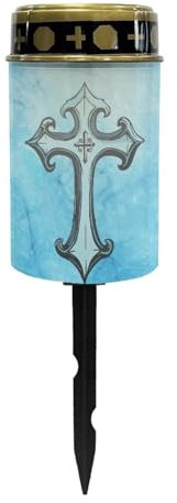 Nopersonality Luces solares brillantes eternas azules cruzadas para tumbas, linternas solares conmemorativas impermeables, fácil montaje para lápidas y jardines