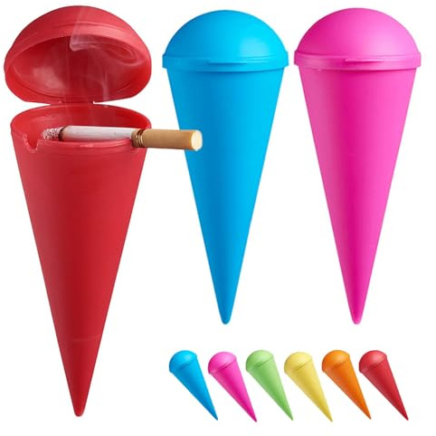 Murago - 3er Set Beach Aschenbecher - Strandaschenbecher verschließbar mit Deckel bunt rot blau grün gelb orange pink für draussen outdoor zum Stecken für Strand Tasche unterwegs