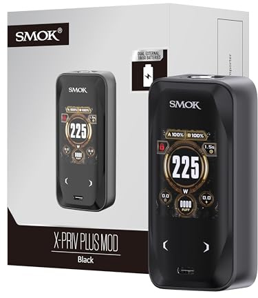 SMOK X-Priv Plus Box Mod 225W 2 baterías 18650 no incluidas Negro | Pantalla táctil 2,01 pulgadas, Vibración háptica, USB-C 2A, Compatible con TF-D Subtank, Sin nicotina