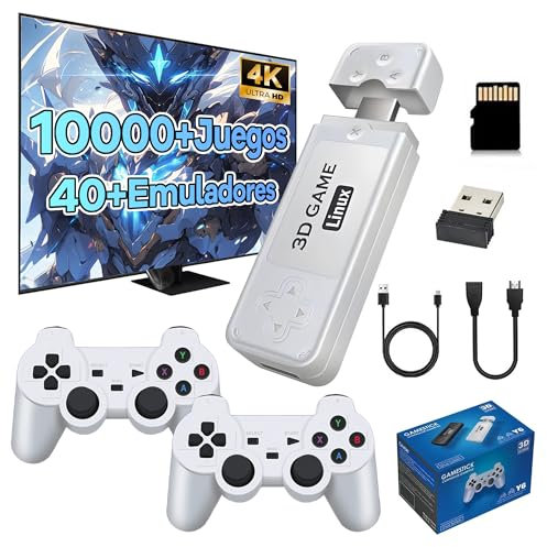 Y6 Consola de Juegos Retro con 10 000 Juegos, más de 40 simuladores, Salida 4K HD, Sistema operativo Emuelec 4.3, Dispositivo Plug and Play para Videojuegos con 2 mandos inalámbricos (128GB)
