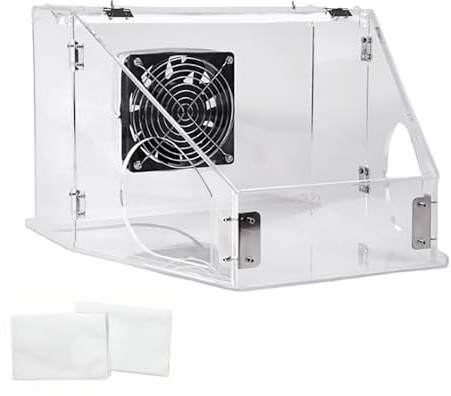 Table Polisher Dust Box w/Fan for Grinding, Polishing, Sanding, Coloring, Micro Engraving, Grinding Table Polisher Dust Box with Transparent Acrylic Cover, LED Light, 20W Fan & 2 Dust Collection Bags