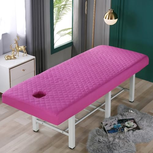 Surwin Massageliege Bezug mit Loch, Spannbezug für Massageliege Frottee mit Loch Bettwäsche Waschbar mit Elastischer Kordelkante für Schönheits & Gesichtssalon (190 * 70cm,Pink)
