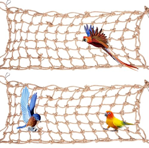 2 Packs Hanging Climbing Net Parrot, Swing Hammock for Birds with 8 PCS Hooks Cage Accessories Rope Ladder Small Animal Supplies Cockatiel Toys for Bird Hamster (50x 40cm)