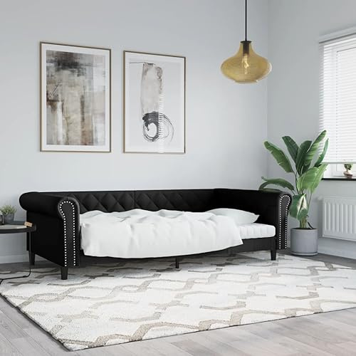 HaoChrymec Tagesbett mit Kunstleder, 2-in-1 Schlafsofa & Bett, Modernes Design, Robustes Gestell, tagesbett, schlafsofa, Für Wohnzimmer & Schlafzimmer, Schwarz, 100x200 cm