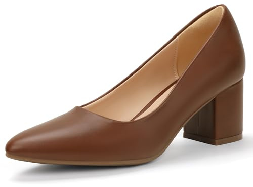 IDIFU Brown Heels Women Closed Toe Low Chunky Block Pumps Dress Shoes for Women Office Work Business Wedding Prom Shoes Trendy Comfortable Pointed Toe Short Thick Heels Pumps (Brown Pu, 7.5)