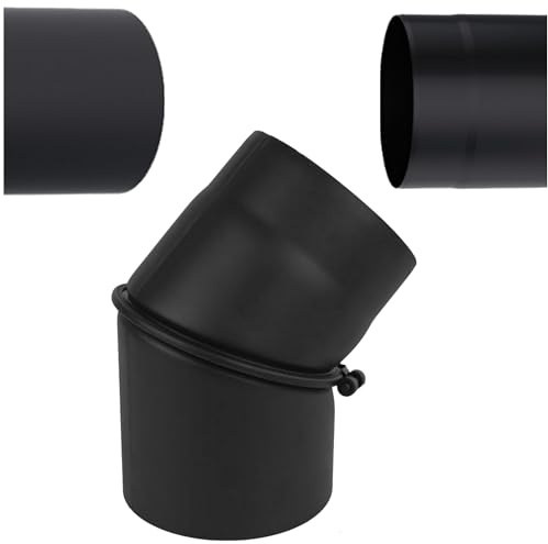 Ofenrohr Bogen Schwarz Ø 180 mm – Verstellbar 0–45° - Kaminrohr Bogen 45 Grad Drehbar – Rauchrohr Kaminrohr Winkelbogen – Ofenrohrbogen aus 2 mm Stahl - für Kaminöfen und Feuerstellen