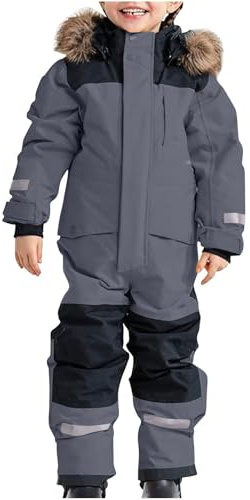 Mono de Esquí Niños, Traje de Nieve Niño Niña Cálido Transpirable Snowsuit con Capucha Impermeable Térmico de Una Pieza Ropa Invierno para 1-15 Años (Grey, 6-7 Years)
