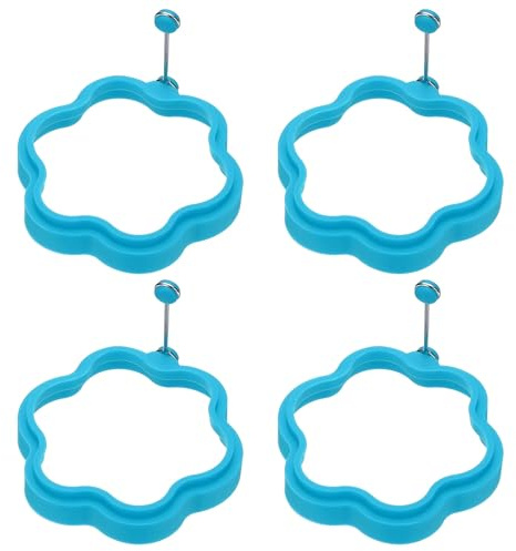 sourcing map Juego de 4 anillos de huevo de flores, anillos de silicona para tortitas, accesorios de cocina, reutilizables, adecuados para el hogar, camping, cocina, decoración de productos horneados