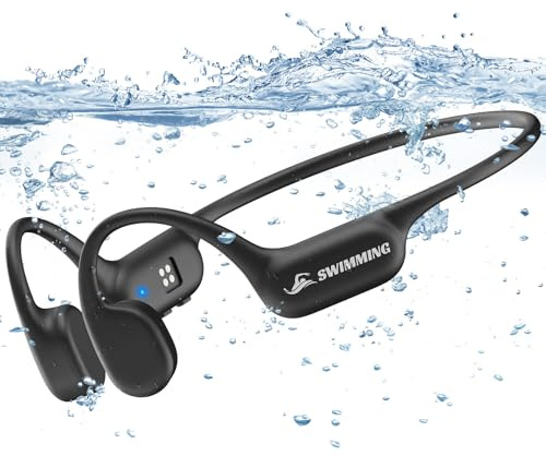 CERMENK Casque Conduction Osseuse, Écouteur Natation À Bluetooth 5.4, Étanche IP68, mémoire 32 Go intégrée, Casque Open-Ear, Écouteur Natation sans Fil pour Sport-Noir