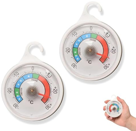 YUNTRUN 2 Pcs Fridge Thermometer Uk, 50 Mm Dial Colour Coded Zones. Fridge Freezer Thermometer for Home, Restaurants, Bars, Cafes