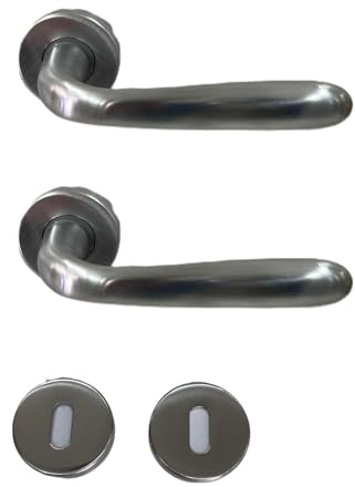 effedielle® Maniglia per Porta Completa Interno ed Esterno, con Molla di Ritorno, Disponibile in Diversi Modelli e Colori, viti di fissaggio comprese (Cromo Satinato, Tonda)