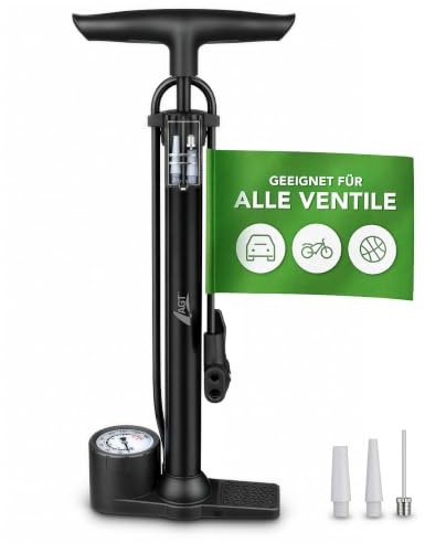 AGT Fahrradpumpe: Stand-Luftpumpe für alle gängigen Ventile, bis 160 psi / 11 bar, 48 cm (Ball Luftpumpe, Manometer)