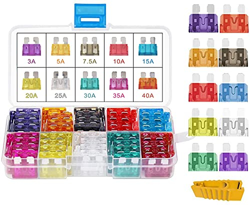 Gebildet Set di Fusibili per Auto, 80 Pezzi 12V-24V Fusibili Standard a Lama per Auto, Camion, SUV, Casa, Assortiti con 3A 5A 7,5A 10A 15A 20A 25A 30A 35A 40A + 1pc Estrattore Fusibile