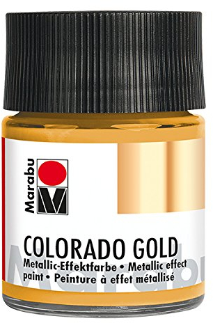 Marabu 12640005784 - Metallic Effektfarbe, Colorado Gold metallic gold 50 ml, auf Wasserbasis, lichtecht, wetterfest, schnell trocknend, zum Pinseln und Tupfen auf saugenden Untergründen