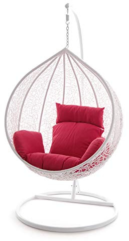 Swing Chair Hängesessel Hängestuhl Polyrattan Schwebesitz Loungesessel (pink) Rosa