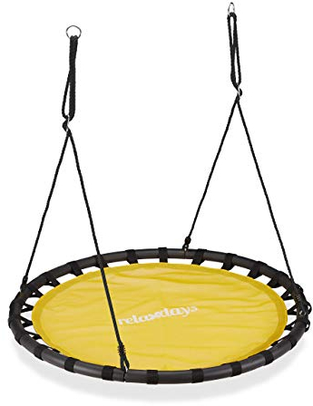 Relaxdays Altalena da Giardino a Nido, per Bambini e Adulti, Regolabile, Ø 120 cm, Portata Max. 100 kg, Gialla