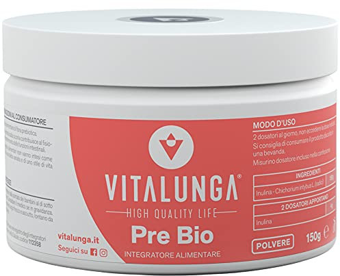 Inulina In Polvere - 100% Fibra Prebiotica di Inulina da Cicoria Vegan Senza Glutine Migliora la Vitalità e Funzionalità Intestinale 150g Vitalunga