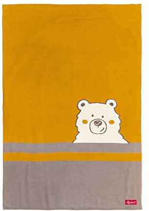 SIGIKID 39499 Strickdecke HoniBoniBär Mädchen und Jungen Baby-Decke empfohlen ab Geburt senfgelb/taupe