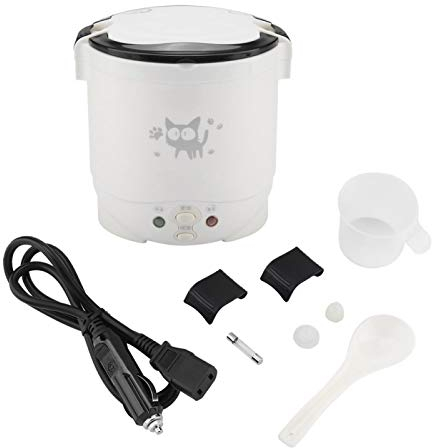 Olla Arrocera de Viaje, Mini Portátil 12V Vaporera Eléctrica Multifuncional Vaporizador Alimentos Camión Hervidor Arroz Viaje Doble Hebilla Aeguridad para Cocinar Sopa Guisos Granos Avena(Blanco)