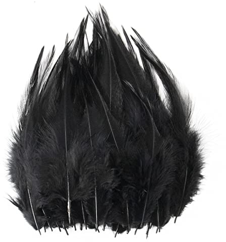 200pcs 5-7 Inches Saddle Hackle Black Rooster Feather for Crafts Natural Pheasant Neck Feathers DIY Pendant Earrings Dream Catcher