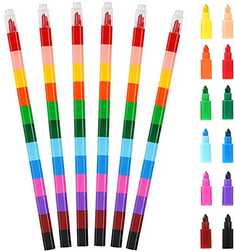 YUTOU Lot de 6 crayons de cire empilables - Pour enfants - Changement de couleur - Pour anniversaire d'enfant - 12 couleurs