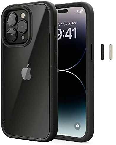 Woodcessories - Bio Clear Case transparent kompatibel mit iPhone 14 Pro Hülle durchsichtig, schwarz, Nachhaltig
