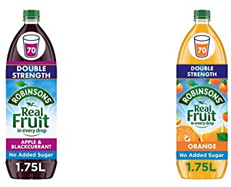 Robinsons Double Strength Apple & Blackcurrant No Added Sugar Squash 1.75L (Pack of 1) & Double Strength Orange No Added Sugar Squash,1.75 l (Pack of 1)