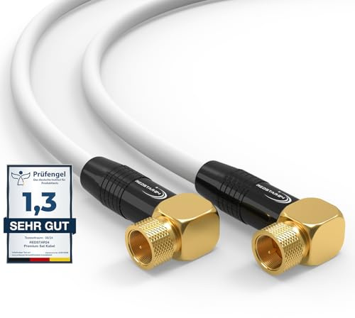 SAT kabel 15 m satellitkabel SAT TV antennkabel digital koaxialkabel koaxial Internet 2 x F-kontakt 90 graders vinklad vinkelkontakt router modem anslutningskabel HD 4K UHD DVB-S DVB-S2 vit