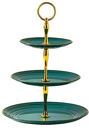 Supporto per cupcake a 3 livelli Wagoodter Supporto per cupcake da dessert in plastica per servire cupcake, frutta, cioccolatini e altro ancora (verde Tondo)