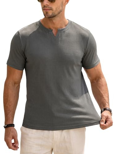 Muscle Cmdr Herrar slim fit skjortor V-ringade undertröjor ledig t-shirt för män, muskel träningstopp, 0/grå kortärmad, L