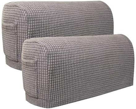 Set of 2 Sofa Armrest Cover Soft Stretch Arm Cover for Recliners Sofas Chairs Washable Arm Covers Couch Furniture Armrest Protector Covers with Pocket (Light Grey)