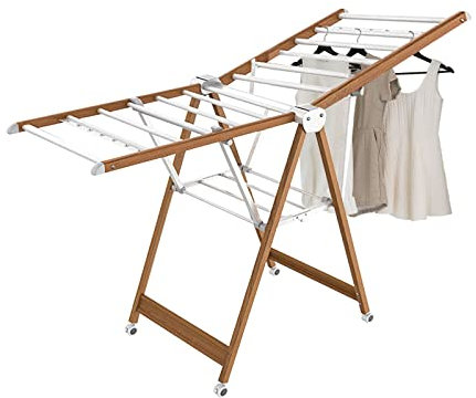 whalebee Kleiderständer Für Kleindung Schuhe, Wäscheständer Aus Aluminiumlegierung, Belastbarkeit 120kg, Garderobenständer Klappbar Für Bad Balkon Wäschekammer Platzsparend, Mit 4 Rollen