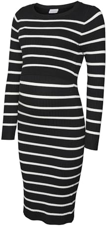 MLNEWSIV June LS UK Knit Dress 2F A Noos, Negro/Rayas: Blanco, M