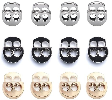 CHENNAN 12 Stück Metall Kordelstopper Aus Rostfreiem Stahl Mit 2 Löchern | 2 Loch Rostfreie feder metall Kordelstopper Flach button Loch Kordelklemme; für Kleidung, Schuhe, Rucksack, Kordelzug, Zelt