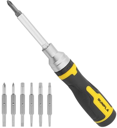 Gunpla Set di cacciaviti a cricchetto 16 in 1, cacciaviti a cricchetto, con 72 denti con 7 punte doppie e asta di prolunga con punte nel manico