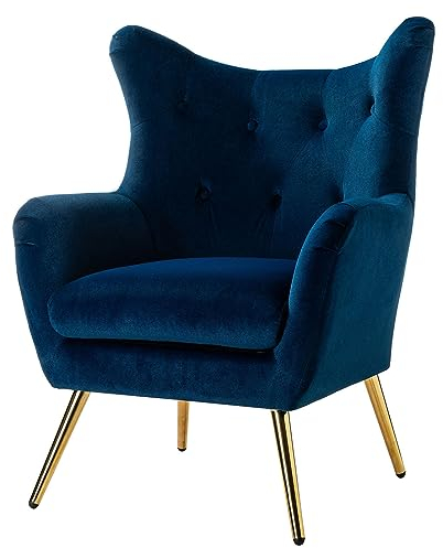 HULALA HOME Sessel gemütlich Ohrensessel gepolstert mit goldenen Metallbeinen Lesesessel bequem Loungesessel aus Samt für Wohnzimmer Schlafzimmer, Blau