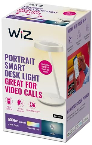 WiZ Portrait, Lampe de bureau LED connectée Wi-Fi, technologie SpaceSense, idéale pour les visios, fonctionne avec Alexa, Google Assistant