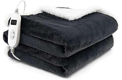 Multigot Electric Heated Blanket, Comfort Control Heated Throw with 10 Heating Levels, 9-Hour Auto Shut-off & Overheat Protection, Fleece Warmer Blanket for Sofa Bed (Grey, 154 x 130cm)
