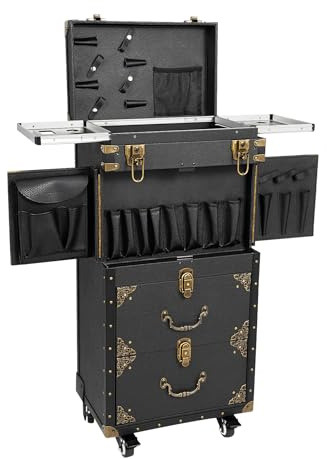 Maletín de cosméticos con ruedas, maletín de peluquería de aluminio, con cerradura, estuche de maquillaje, carro, estilista, belleza, salón, equipaje, organizador de viaje, caja de herramientas con