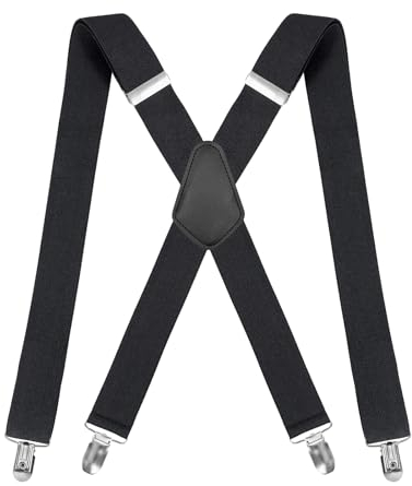 Clundoo Hosenträger für Herren, Hosenträger Herren Breit 3,5 cm Extra Stark, Elastisch & verstellba für Männer und Damen mit Sehr Starken 3 Metall Clips, X Style (Schwarz)