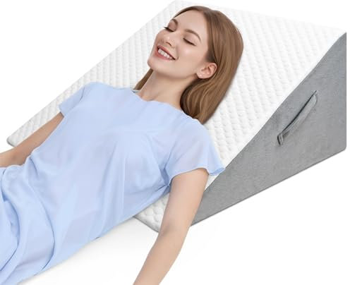 INFANZIA Bed Wedge Pillow, High-density Foam Triangle Pillow for Sleep Apnea, Acid Reflux, Snoring, 12Inch Leg Elevation, Back Support for Sitting Up in Bed, Incline Cushion for Sleeping, Reading