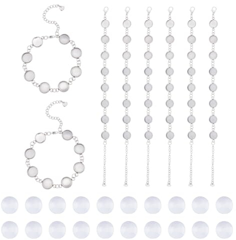 DICOSMETIC 8 Stück Cabochon Armbandherstellung Basis Armreif Blanko Edelstahl Armband Lünettenfassungen Mit Cabochons Für Die Schmuckherstellung Fach: 10 mm