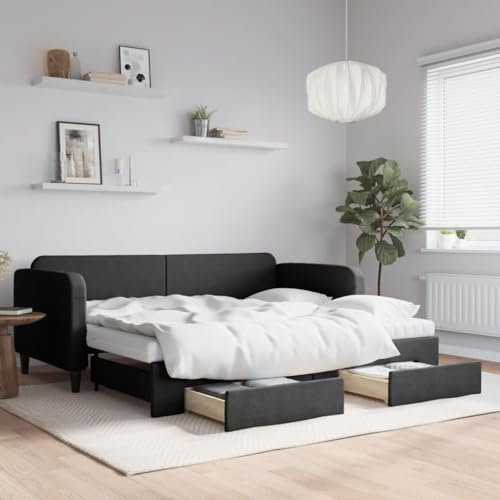 CKioict Palettenbett Modernes Bettgestell Jugendbett Tagesbett Ausziehbar mit Schubladen Schwarz 90x190 cm StoffGeeignet für Gästezimmer, B&Bs, Schlafzimmer