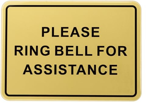 PATIKIL Bitte Klingeln Sie Um Hilfe Hinweisschild 8Lx6W Selbstklebendes Warnschild Für Geschäft Zuhause Tür Wand Fenster Büro Eingang Gebürstetes Gold