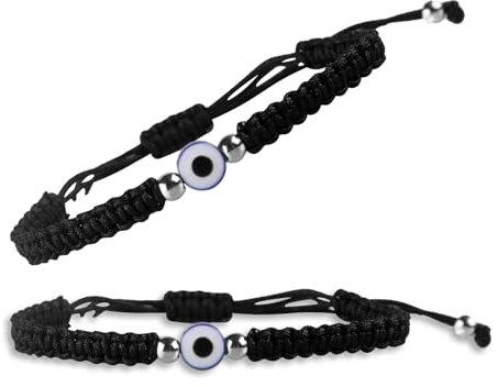 Clydewy String Bracelet for Evil Eye 2pcs Adjustable Handmade Woven Black String Protection Bracelet for Evil Eyes Lover Matching Bracelets Lucky Friendship Bracelets for Women Men
