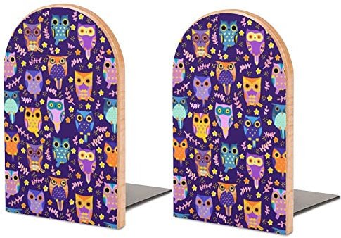 Bunte Eulen-Buchstützen aus Holz für Regal, schwerer Buchständer, Halter, Buchstützen, Dekorationen für Büro und Zuhause