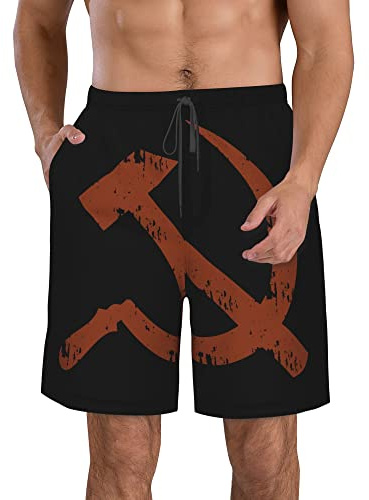 TDTRADD Costume da bagno da uomo con bandiera canadese del Canada, ad asciugatura rapida, con fodera in rete, Falce da martello con bandiera dell'Unione Sovietica, L